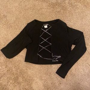 CRYSTAL TIE FRONT LONG SLEEVE CROP